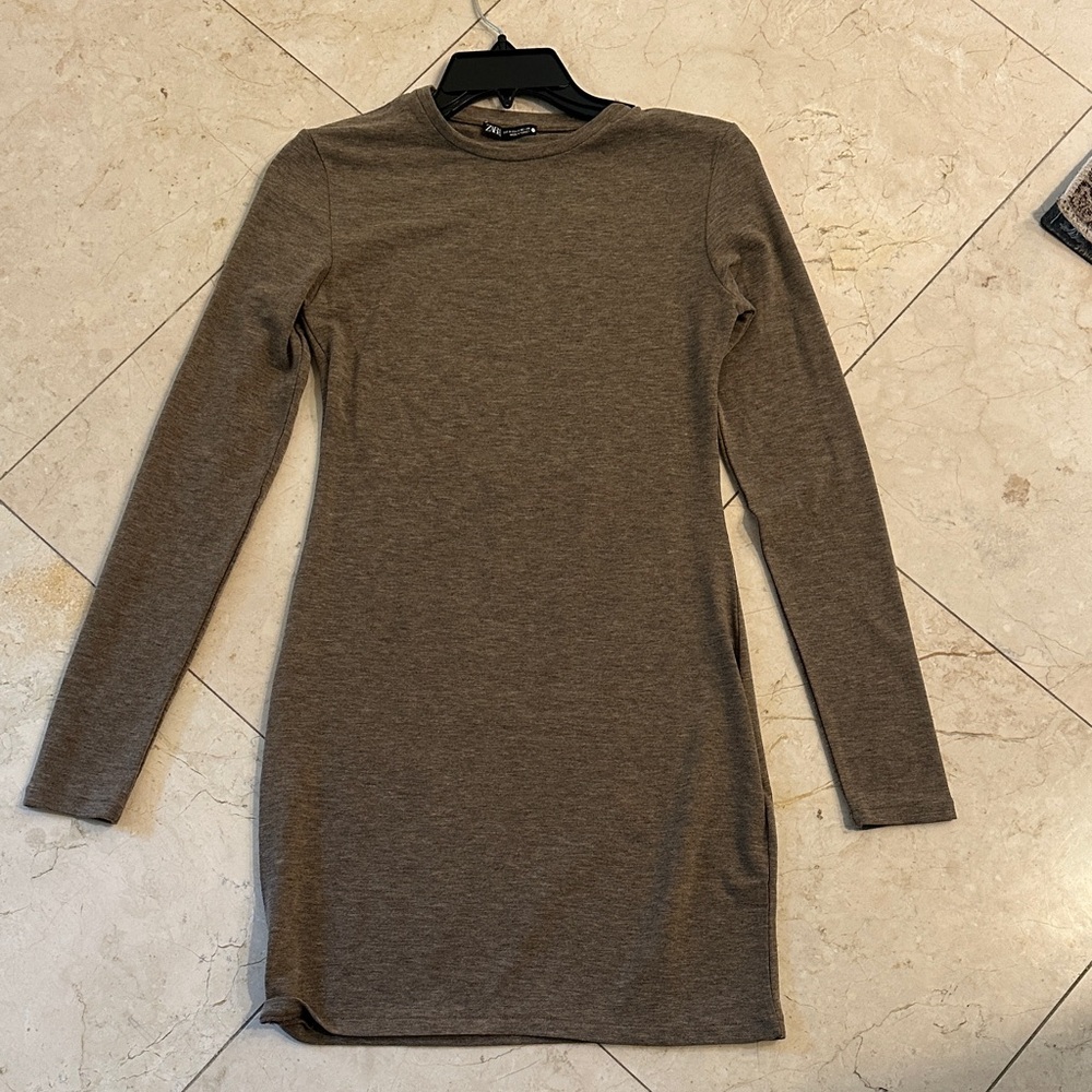 Zara Olive Long-Sleeve Bodycon Dress
